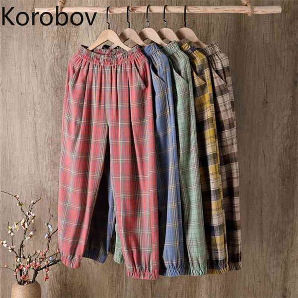 korobov vintage high waist elastics women trousers korean plaid wide leg pants new harajuku loose casual female pants 210430, Black;white
korobov vintage high waist elastics women trousers korean plaid wide leg pants new harajuku loose casual female pants 210430, Black;white