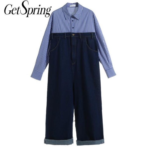 women's jumpsuits & rompers getspring women jumpsuit stripe patchwork color matching denim long sleeve vintage summer womens 2021, Black;white
women's jumpsuits & rompers getspring women jumpsuit stripe patchwork color matching denim long sleeve vintage summer womens 2021, Black;white