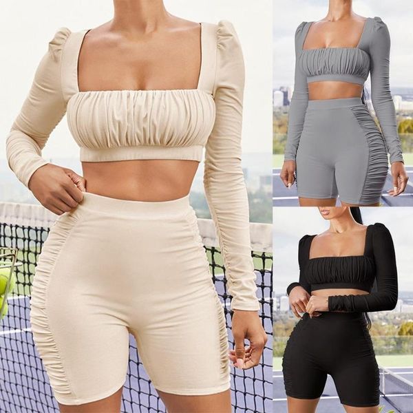 women's tracksuits 2pcs women long sleeve crop ruched square collar bodycon shorts outfit, Gray
women's tracksuits 2pcs women long sleeve crop ruched square collar bodycon shorts outfit, Gray