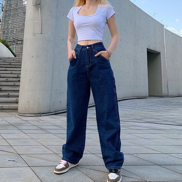 straight backhand pachwork big-pocket broad-leg women's brim high waist streetwear summer fashion pants loose jeans, Blue
straight backhand pachwork big-pocket broad-leg women's brim high waist streetwear summer fashion pants loose jeans, Blue
