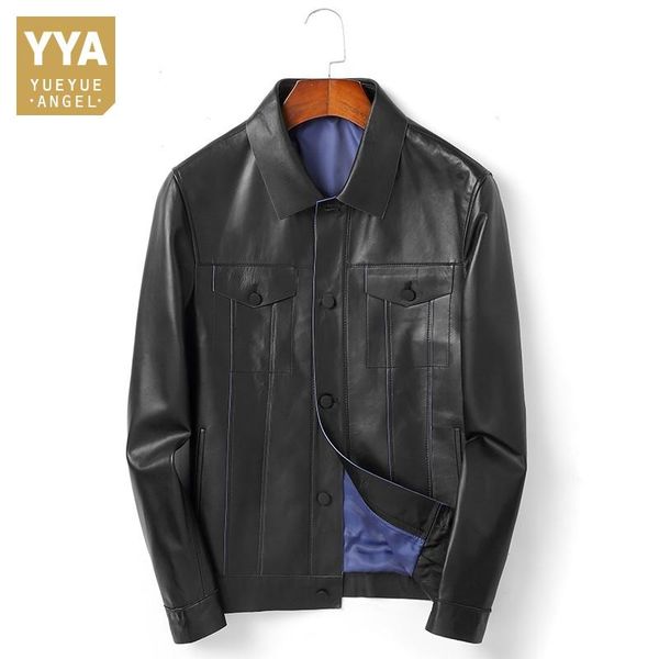 men's leather & faux men biker real cargo jacket brand office casual single breasted coat spring autumn sheepskin jackets outerwear, Black
men's leather & faux men biker real cargo jacket brand office casual single breasted coat spring autumn sheepskin jackets outerwear, Black
