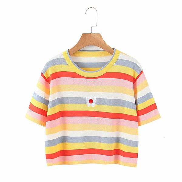women's polos women short sleeve colorful striped print fashion summer knitted casual female floral embroidery blouse femme s, White
women's polos women short sleeve colorful striped print fashion summer knitted casual female floral embroidery blouse femme s, White