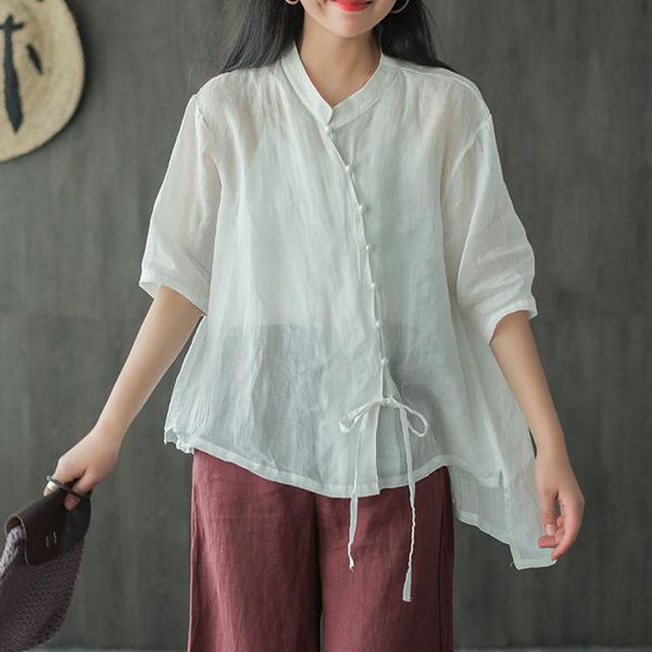 women's blouses & shirts johnature summer 4 color leisure retro stand half sleeve irregular shirt cotton linen comfortable all-match wo, White
women's blouses & shirts johnature summer 4 color leisure retro stand half sleeve irregular shirt cotton linen comfortable all-match wo, White