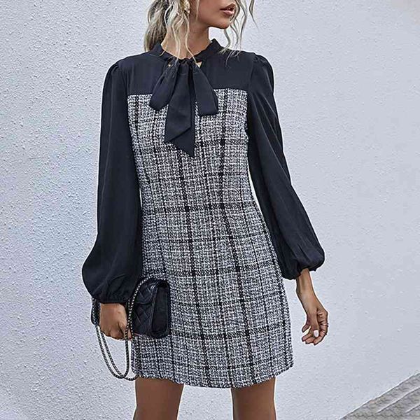 chic vintage knitted plaid winter dress elegant bowknot long sleeve patchwork office ladies short a-line dresses vestidos w251 210526, Black;gray
chic vintage knitted plaid winter dress elegant bowknot long sleeve patchwork office ladies short a-line dresses vestidos w251 210526, Black;gray