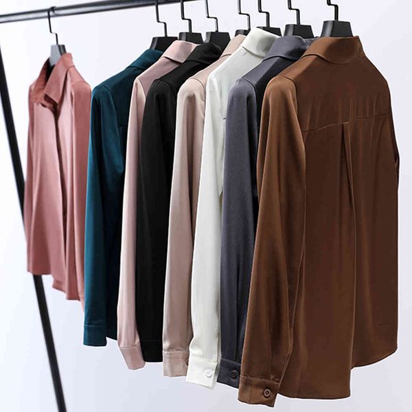 2021 spring hidden breasted women silk shirt casual female blouse long sleeve lapel shirts ol style women satin blouses, White
2021 spring hidden breasted women silk shirt casual female blouse long sleeve lapel shirts ol style women satin blouses, White