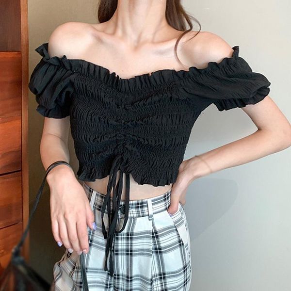 women's blouses & shirts sweet blouse pleated lace-up female shirt women v-neck summer puff sleeve short top, White
women's blouses & shirts sweet blouse pleated lace-up female shirt women v-neck summer puff sleeve short top, White