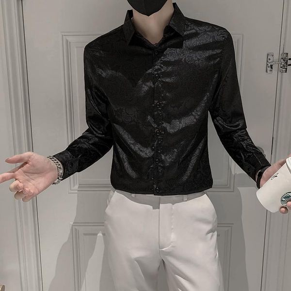 men's casual shirts 2021 luxury printed men shirt slim long sleeve vintage streetwear male clothing business social formal dress, White;black
men's casual shirts 2021 luxury printed men shirt slim long sleeve vintage streetwear male clothing business social formal dress, White;black
