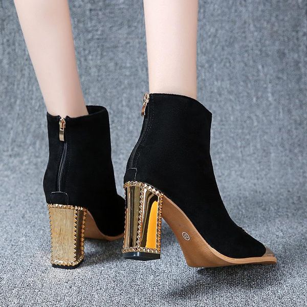 boots high heel winter 2021 pointed short boot women's thick metal back zipper, Black
boots high heel winter 2021 pointed short boot women's thick metal back zipper, Black