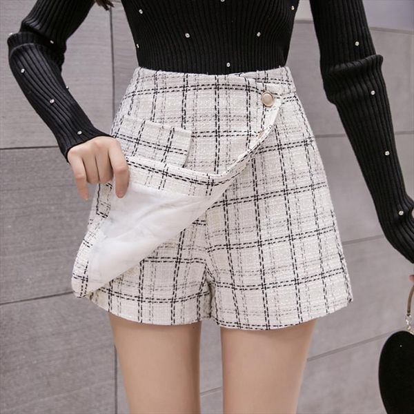 autumn winter elegant woolen women short high waist wide leg outerwear plaid booty skirt pantalones cortos de mujer, White;black
autumn winter elegant woolen women short high waist wide leg outerwear plaid booty skirt pantalones cortos de mujer, White;black