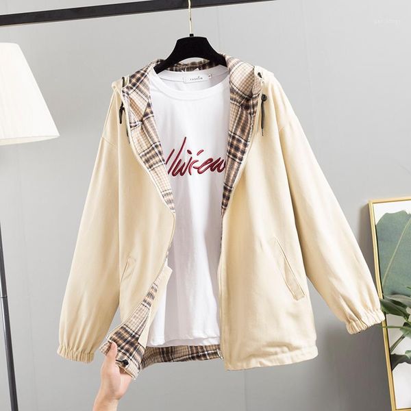 women's jackets two sides wear coat women short windbreaker spring autumn loose hooded casual student outwear harajuku plaid jacket fem, Black;brown
women's jackets two sides wear coat women short windbreaker spring autumn loose hooded casual student outwear harajuku plaid jacket fem, Black;brown