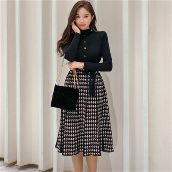color-blocked houndstooth knitted women dress winter long sleeve single-breasted belted pleated elegant dresses vestidos 210518, Black;gray
color-blocked houndstooth knitted women dress winter long sleeve single-breasted belted pleated elegant dresses vestidos 210518, Black;gray