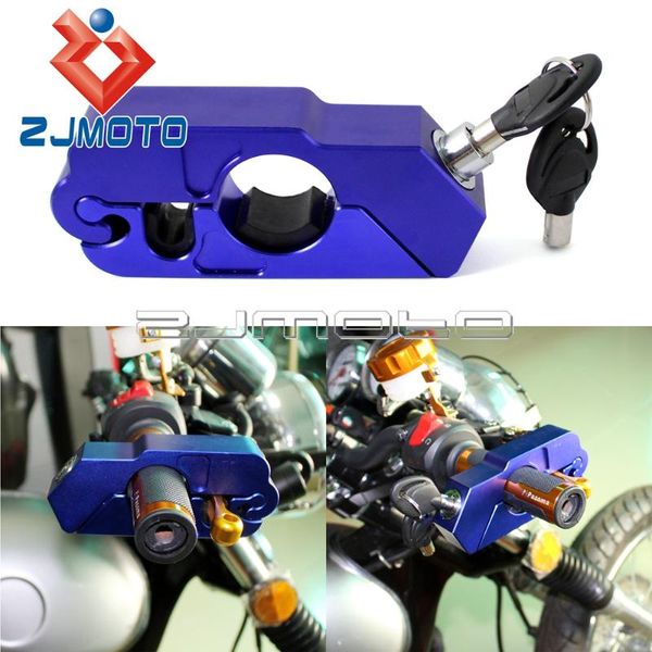 theft protection motorcycle lock cnc aluminum handlebar grips brake lever throttle security blue
