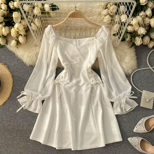 spring vintage a line side women dress bandage corset ladys puff sleeve knee length female gothic style party vestido, Black;gray
spring vintage a line side women dress bandage corset ladys puff sleeve knee length female gothic style party vestido, Black;gray