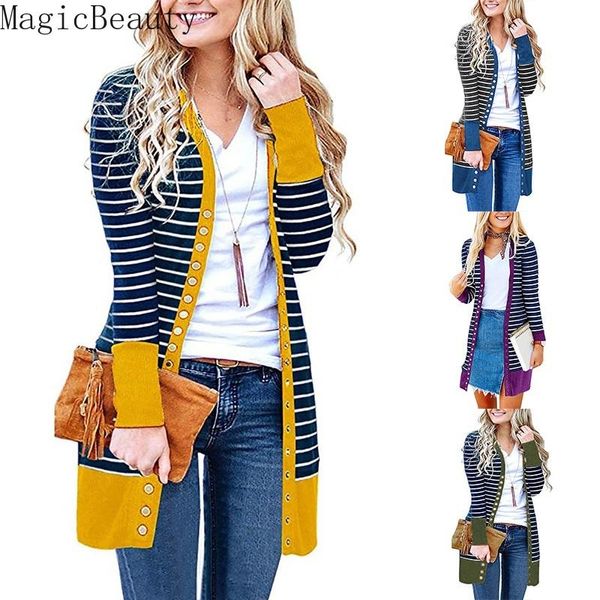 women's knits & tees women autumn long sleeve ribbed neckline open front stripe sweater snap button down knit cardigans coats, White
women's knits & tees women autumn long sleeve ribbed neckline open front stripe sweater snap button down knit cardigans coats, White