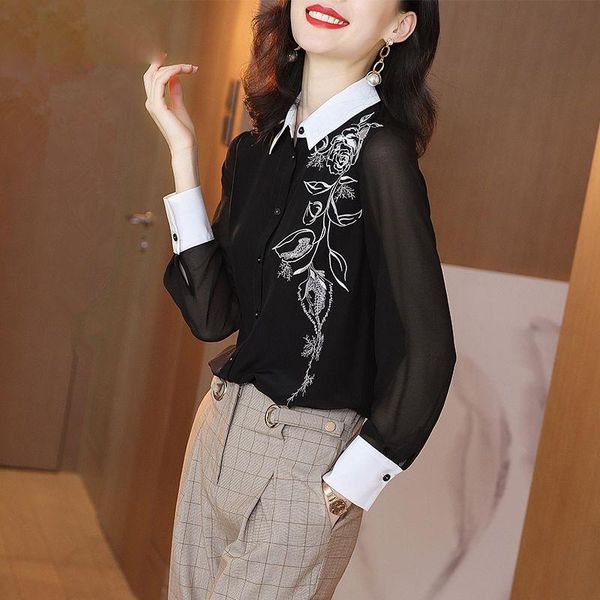 women spring summer style chiffon blouses shirts lady casual long sleeve turn-down collar embroidery blusas zz0667 women's &, White
women spring summer style chiffon blouses shirts lady casual long sleeve turn-down collar embroidery blusas zz0667 women's &, White