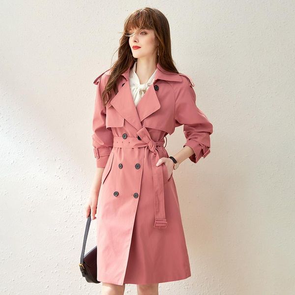 women's trench coats double breasted coat women cotton fall high waist belted long sweet pink windbreaker designer clothes outerwear, Tan;black
women's trench coats double breasted coat women cotton fall high waist belted long sweet pink windbreaker designer clothes outerwear, Tan;black