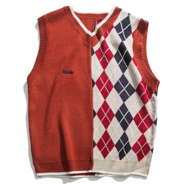 men's sweaters lacible streetwear harajuku sweater knitted or crocheted man's waistcoat diamond seamless casual vintage loose vest, White;black
men's sweaters lacible streetwear harajuku sweater knitted or crocheted man's waistcoat diamond seamless casual vintage loose vest, White;black