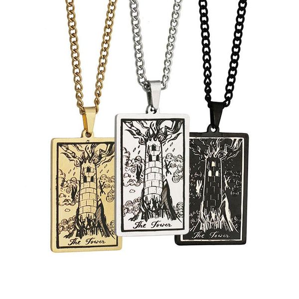 pendant necklaces stainless steel tarot necklace trendy vintage black tower street style party jewelry, Silver
pendant necklaces stainless steel tarot necklace trendy vintage black tower street style party jewelry, Silver