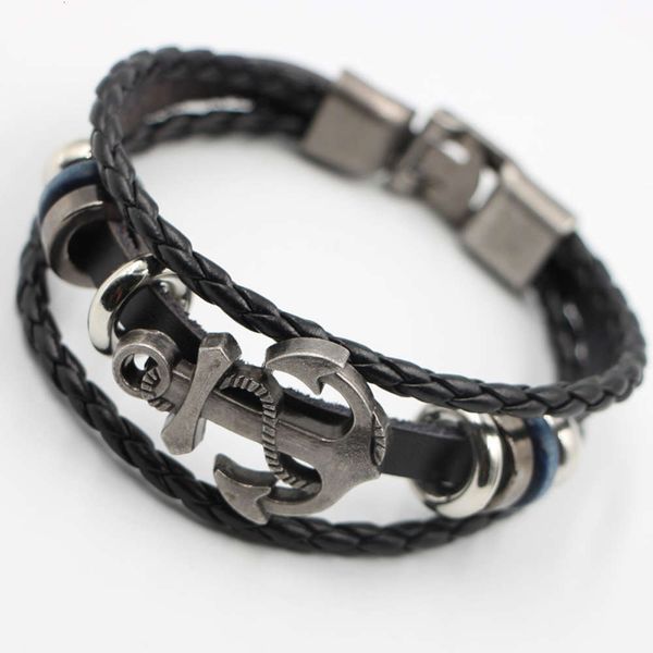 hand catenary punk hand woven cowhide boat anchor stainless steel men's bracelet, Black
hand catenary punk hand woven cowhide boat anchor stainless steel men's bracelet, Black