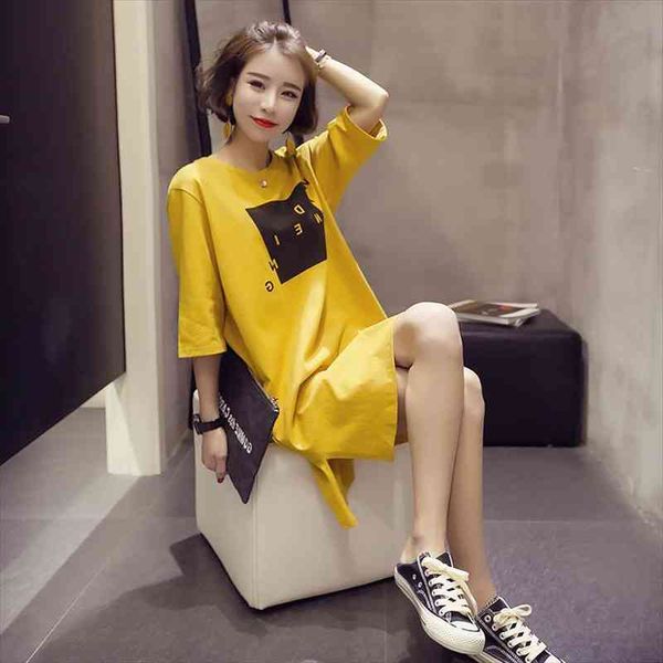 summer korean version loose mid womens dress length short sleeved split female half student t shirt top, Black;gray
summer korean version loose mid womens dress length short sleeved split female half student t shirt top, Black;gray