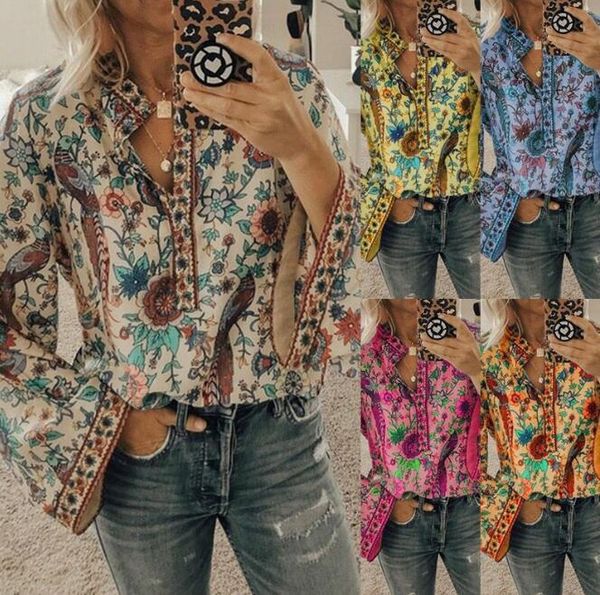 autumn style peacock printed loose shirt button casual long sleeve women's blouses & shirts, White
autumn style peacock printed loose shirt button casual long sleeve women's blouses & shirts, White