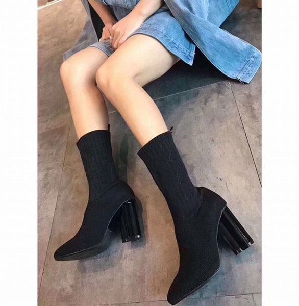 luxurious brand womens ankle boot high heel 9.5cm sock-like booties pointed toes autumn winter thin heels knight slip on shoes size 35-42, Black
luxurious brand womens ankle boot high heel 9.5cm sock-like booties pointed toes autumn winter thin heels knight slip on shoes size 35-42, Black