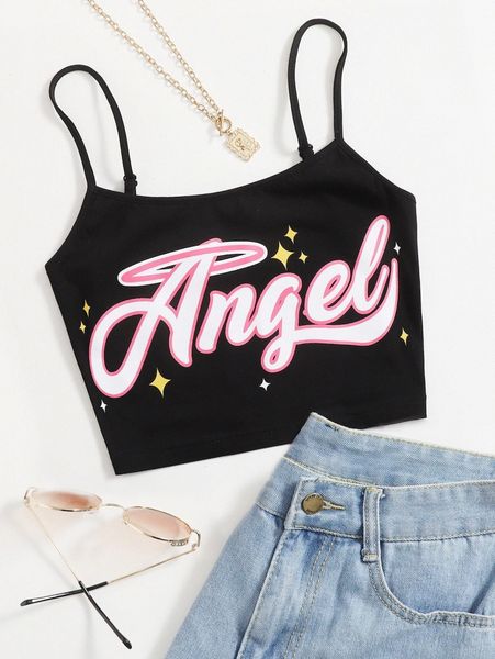 letter & geo graphic cami crop d2rw#, White