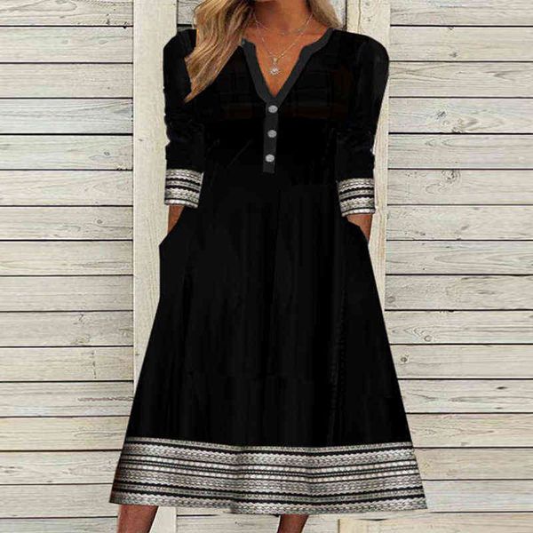 vintage geometric striped printed party dress ladies spring autumn beautiful a-line dresses women elegant o neck buttoned dress y1204, Black;gray
vintage geometric striped printed party dress ladies spring autumn beautiful a-line dresses women elegant o neck buttoned dress y1204, Black;gray