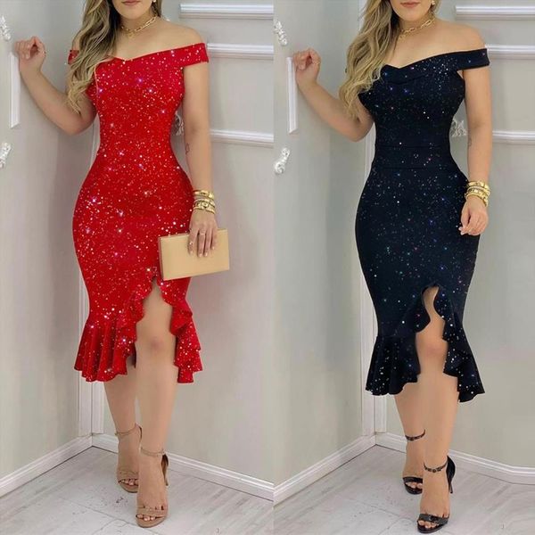 fashion vestidos elegant solid womens dress plain cold shoulder ruffle loose hem slit party dresses, Black;gray
fashion vestidos elegant solid womens dress plain cold shoulder ruffle loose hem slit party dresses, Black;gray