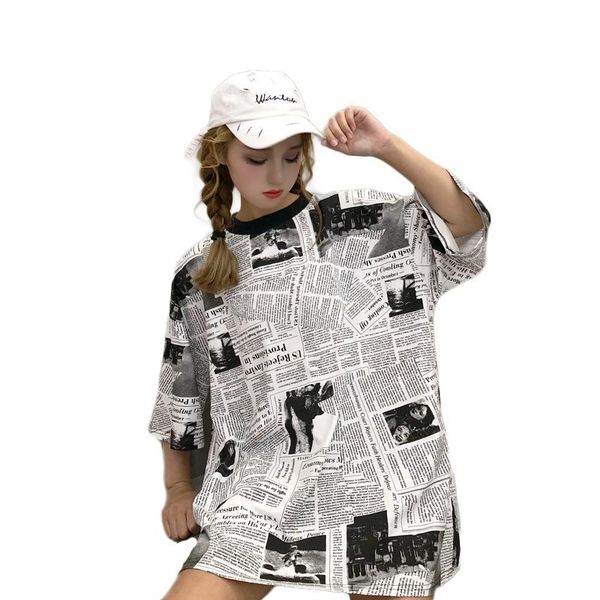 women's t-shirt summer women high street short sleeve tshirt plus size tees fashion creative 3d spaper print harajuku, White
women's t-shirt summer women high street short sleeve tshirt plus size tees fashion creative 3d spaper print harajuku, White