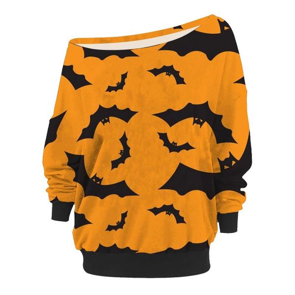 women's sweaters women fashion bat halloween print pullovers long sleeve diagonal collar loose sudaderas para mujer #g3, White;black
women's sweaters women fashion bat halloween print pullovers long sleeve diagonal collar loose sudaderas para mujer #g3, White;black