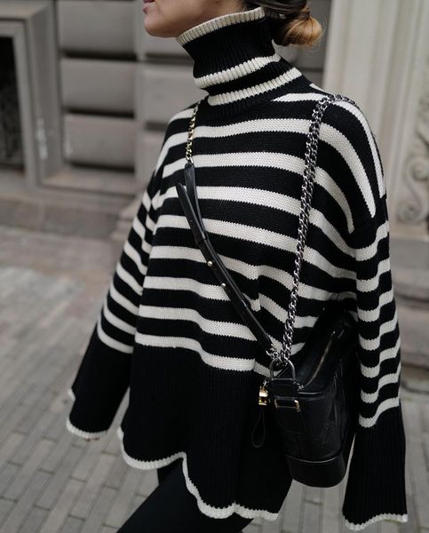 women's sweaters striped women oversize lateral sweater slit collar loose long black sleeve bege autumn fashion mab7, White;black
women's sweaters striped women oversize lateral sweater slit collar loose long black sleeve bege autumn fashion mab7, White;black
