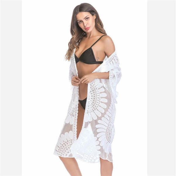 cover up floral embroidery bikini swimwear women robe de plage beach cardigan bathing suit ups women's, White;black
cover up floral embroidery bikini swimwear women robe de plage beach cardigan bathing suit ups women's, White;black