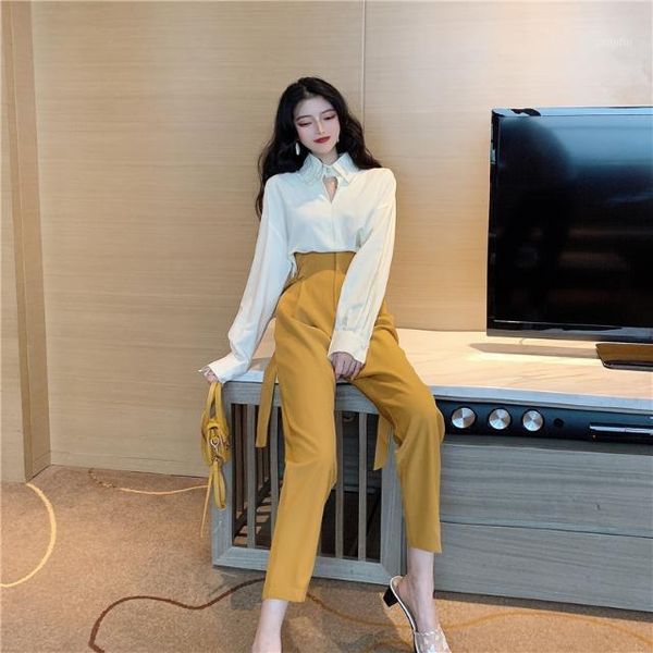 women 2021 summer fashion 2 piece set female long sleeve blouse shirt + high waist pant elegant chic casual suit y367 two dress, White
women 2021 summer fashion 2 piece set female long sleeve blouse shirt + high waist pant elegant chic casual suit y367 two dress, White