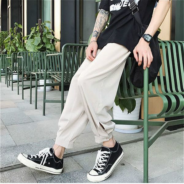 men casual harem pants solid ankle-length elastic waist tie feet fashion simple chic ins streetwear all-match soft leisure ins, Black
men casual harem pants solid ankle-length elastic waist tie feet fashion simple chic ins streetwear all-match soft leisure ins, Black
