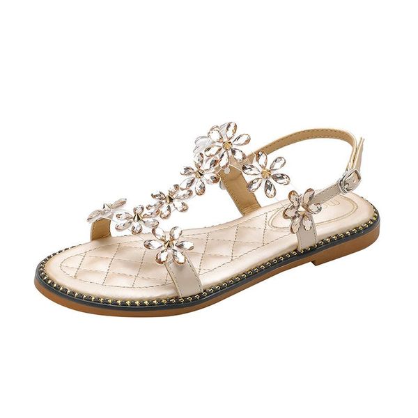 sandals summer ladies round toe beach open-toe sandals, fashionable flowers, rhinestones, outdoor comfortable flat, Black
sandals summer ladies round toe beach open-toe sandals, fashionable flowers, rhinestones, outdoor comfortable flat, Black