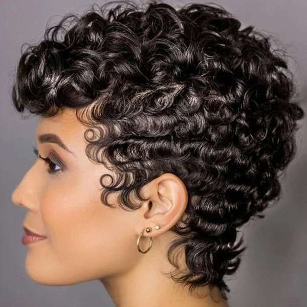 women's wavy small curl fluffy wig short curly hair, Black;brown 
women's wavy small curl fluffy wig short curly hair, Black;brown