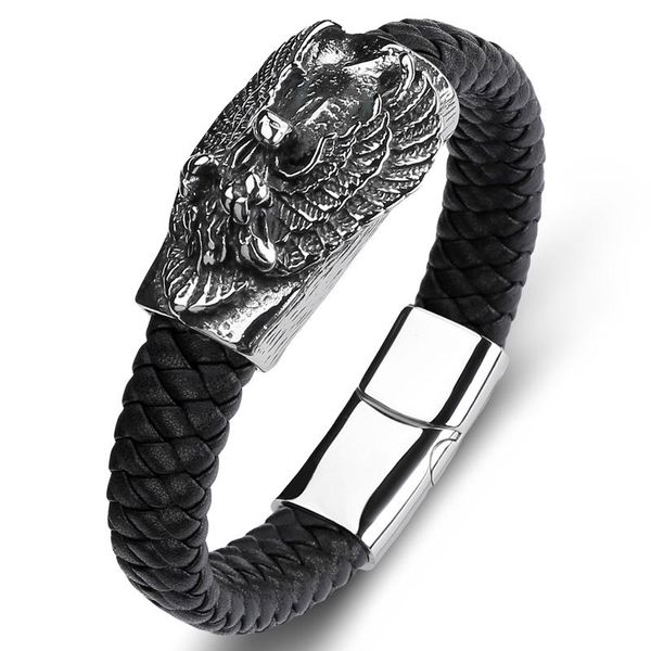 charm bracelets vintage leather braided hand bracelet for men stainless steel dragon wing bangle magnet clasp trendy wristband male jewelry, Golden;silver
charm bracelets vintage leather braided hand bracelet for men stainless steel dragon wing bangle magnet clasp trendy wristband male jewelry, Golden;silver