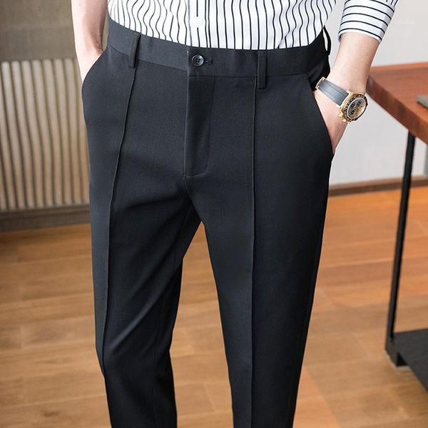 men ankle length suit pants business casual solid trousers 2021 slim fit thin section pantalon homme classique classic pant men's suits, White;black
men ankle length suit pants business casual solid trousers 2021 slim fit thin section pantalon homme classique classic pant men's suits, White;black