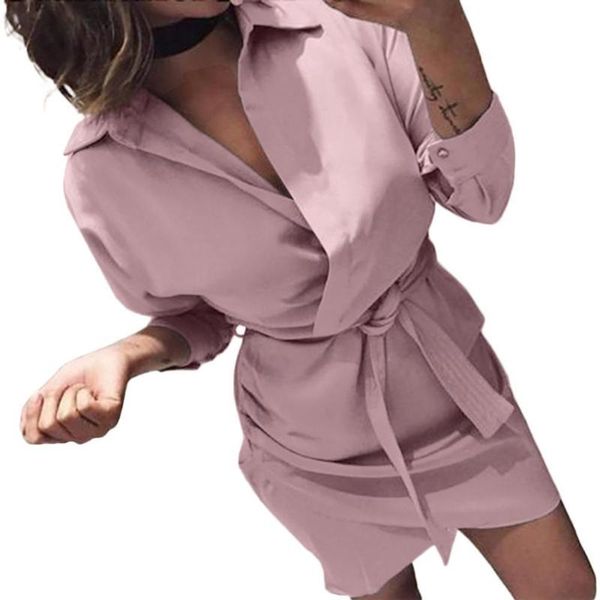 autumn solid color women long sleeve turn-down collar belted shirt mini dress skirts, Black
autumn solid color women long sleeve turn-down collar belted shirt mini dress skirts, Black