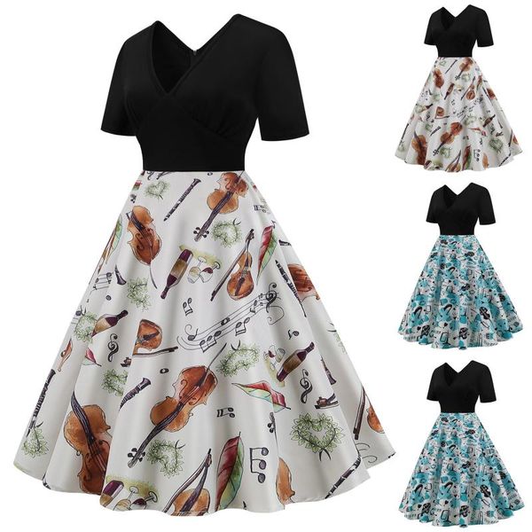 casual dresses women's short sleeve v-neck summer large size ladies splicing vintage print party swing midi dress ropa mujer, Black;gray
casual dresses women's short sleeve v-neck summer large size ladies splicing vintage print party swing midi dress ropa mujer, Black;gray