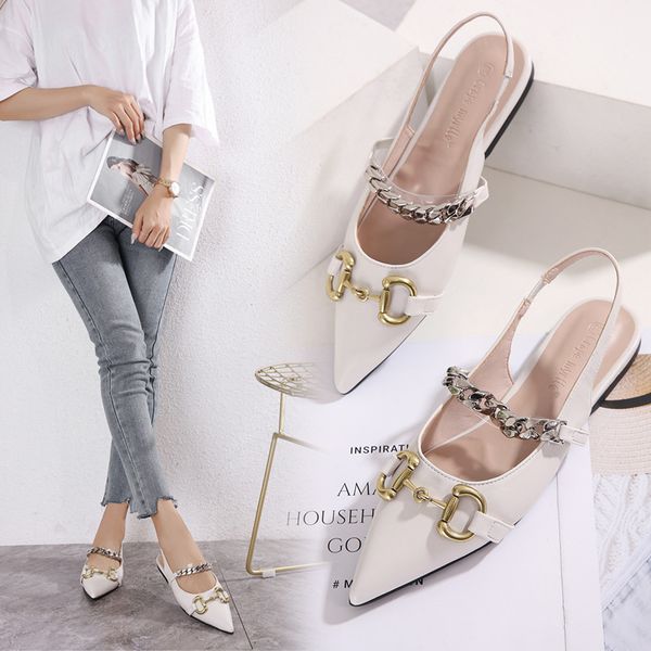 closed toe back empty slippers for women summer pointed sandals horsebit buckle chain flat strap womens shoes, Black 
closed toe back empty slippers for women summer pointed sandals horsebit buckle chain flat strap womens shoes, Black