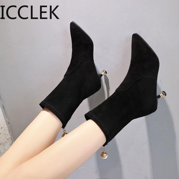 boots 2021 high heel woman ankle point toe zipper crystral elegant faux suede leather women's shoes, Black
boots 2021 high heel woman ankle point toe zipper crystral elegant faux suede leather women's shoes, Black
