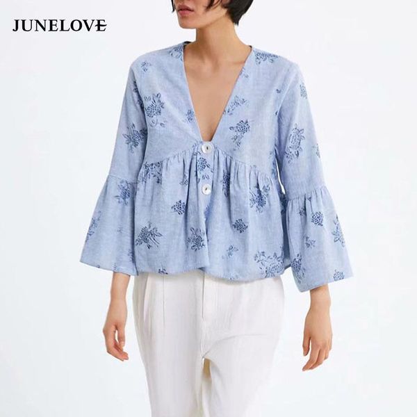 women's blouses & shirts junelove women spring v-neck loose blouse vintage long flare sleeve female casual print floral lady, White
women's blouses & shirts junelove women spring v-neck loose blouse vintage long flare sleeve female casual print floral lady, White