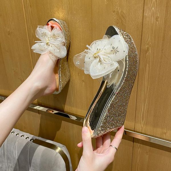 slippers wedge heel women's shoes 2021 summer outer wear thick-soled transparent sweet mesh bow sandals, Black
slippers wedge heel women's shoes 2021 summer outer wear thick-soled transparent sweet mesh bow sandals, Black