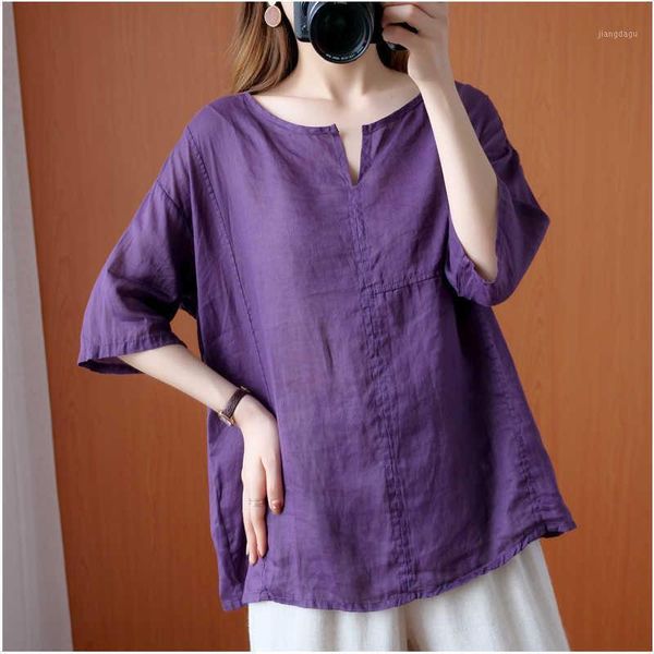 women's blouses & shirts quarter sleeve pure linen t-shirt 2021 summer loose large light ramie medium solid color v-neck cotton top, White
women's blouses & shirts quarter sleeve pure linen t-shirt 2021 summer loose large light ramie medium solid color v-neck cotton top, White