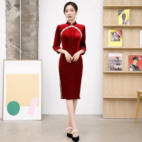 ethnic clothing velour chinese traditional party dress gown vintage button sheath qipao female mandarin collar cheongsam burgundy vesti, Red
ethnic clothing velour chinese traditional party dress gown vintage button sheath qipao female mandarin collar cheongsam burgundy vesti, Red