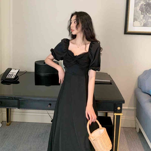 lucyever fashion black bow square-neck dresses women elegant high-waisted short sleeves dress summer korean style party vestidos 210521, Black;gray
lucyever fashion black bow square-neck dresses women elegant high-waisted short sleeves dress summer korean style party vestidos 210521, Black;gray