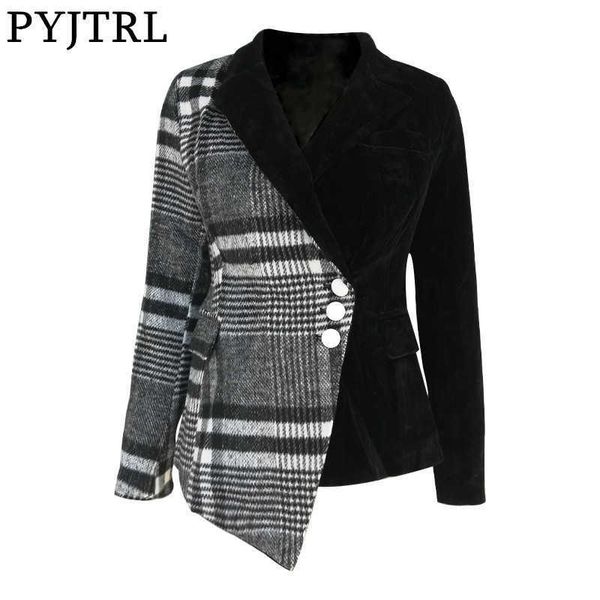 pyjtrl women fashion plaid blazer coat female long sleeve spring clothes 210930, White;black
pyjtrl women fashion plaid blazer coat female long sleeve spring clothes 210930, White;black