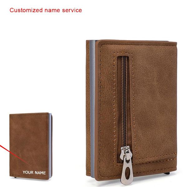 card holders custom name & men's wallet metal holder fit for 6 cards rfid zipper coin pocket, Brown;gray
card holders custom name & men's wallet metal holder fit for 6 cards rfid zipper coin pocket, Brown;gray